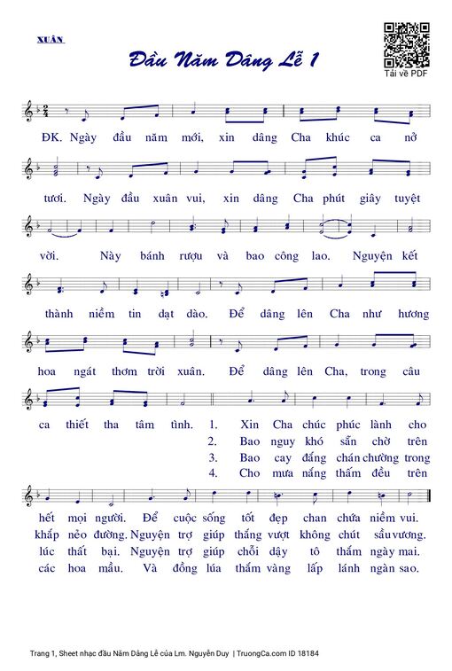 Sheet nhạc PDF bài đầu Năm Dâng Lễ