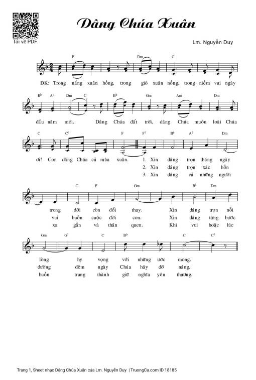 Sheet nhạc PDF bài Dâng Chúa Xuân