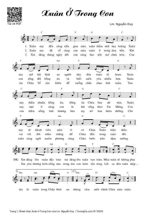 Sheet nhạc PDF bài Xuân ở Trong Con