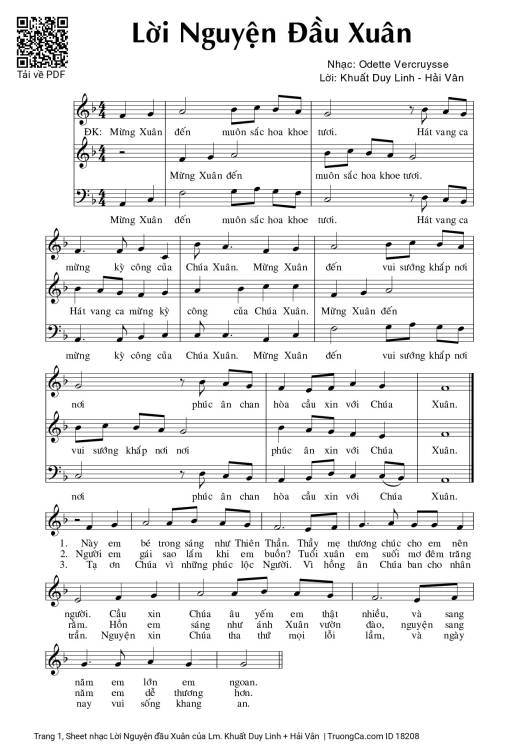 Sheet nhạc PDF bài Lời Nguyện đầu Xuân