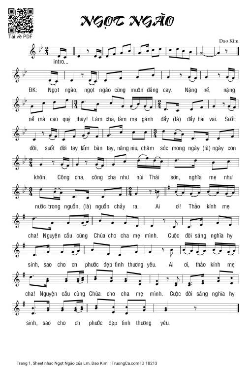 Sheet nhạc PDF bài Ngọt Ngào - Lm. Dao Kim