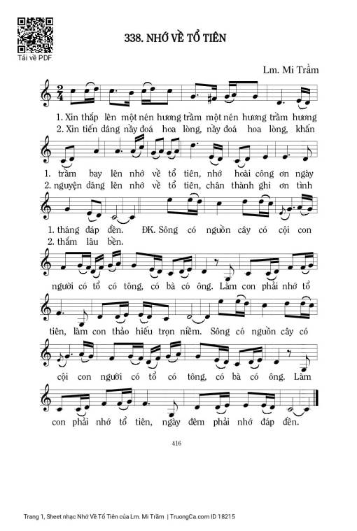 Sheet nhạc PDF bài Nhớ Về Tổ Tiên