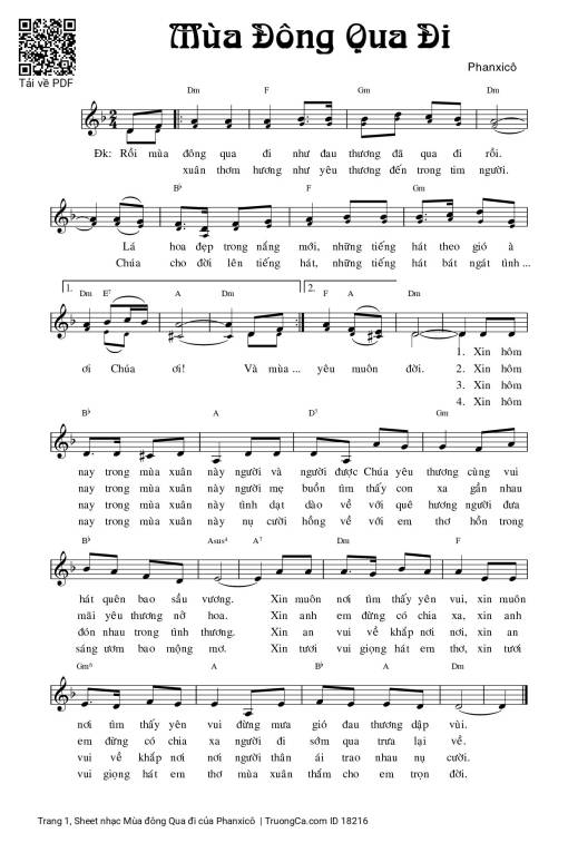 Sheet nhạc PDF bài Mùa đông Qua đi