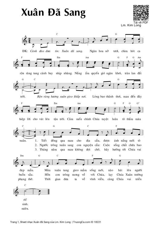 Sheet nhạc PDF bài Xuân đã Sang