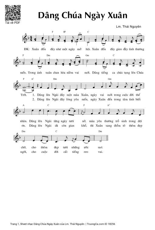 Sheet nhạc PDF bài Dâng Chúa Ngày Xuân
