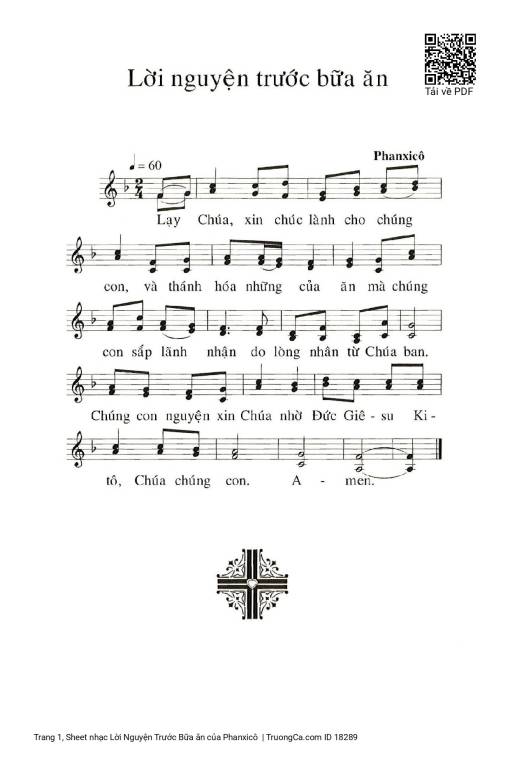 Sheet nhạc PDF bài Lời Nguyện Trước Bữa ăn