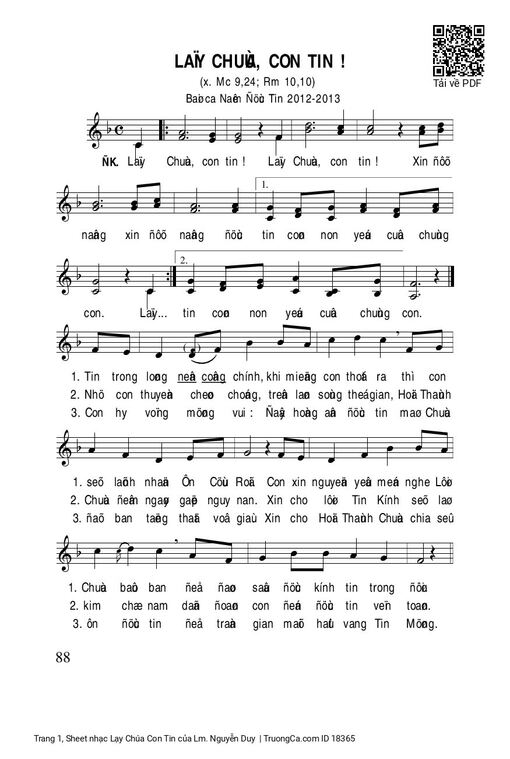 Sheet nhạc PDF bài Lạy Chúa Con Tin