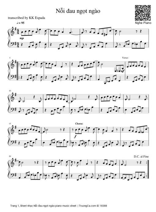 Sheet nhạc PDF bài Nỗi đau ngọt ngào piano sheet