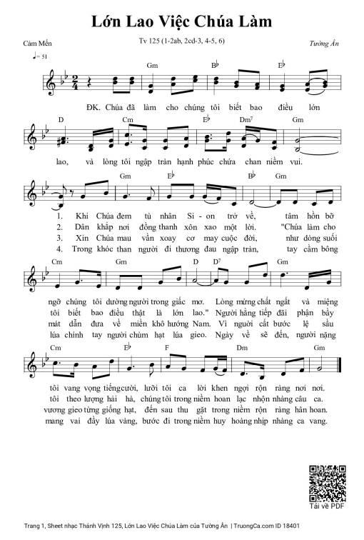 Sheet nhạc PDF bài Thánh Vịnh 125, Lớn Lao Việc Chúa Làm