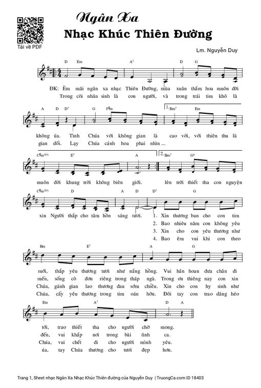 Sheet nhạc PDF bài Ngân Xa Nhạc Khúc Thiên đường