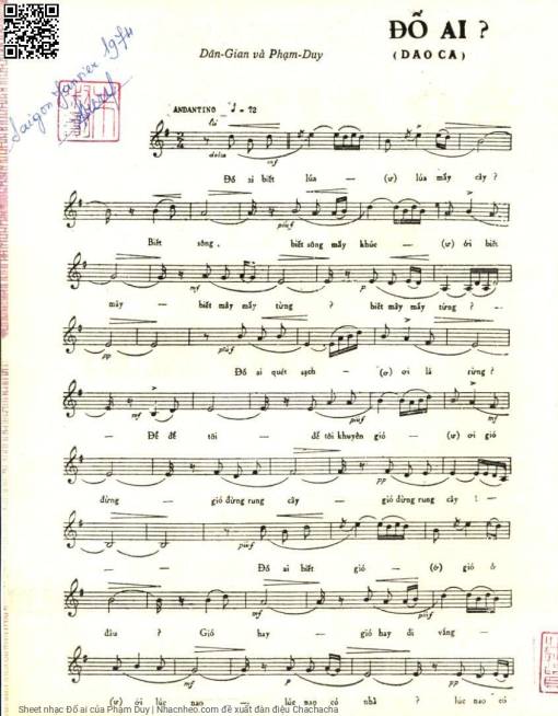 Sheet nhạc PDF bài Đố ai - Phạm Duy