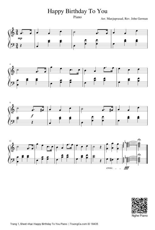 Happy Birthday To You Piano sheet