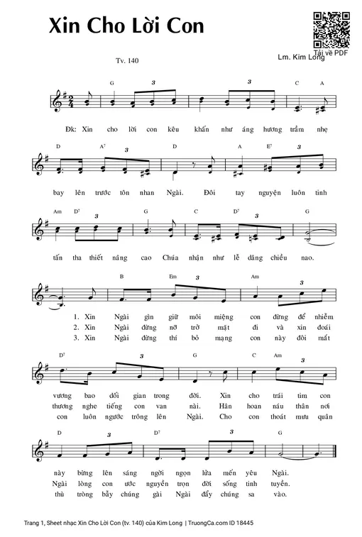 Sheet nhạc PDF bài Xin Cho Lời Con (tv. 140)
