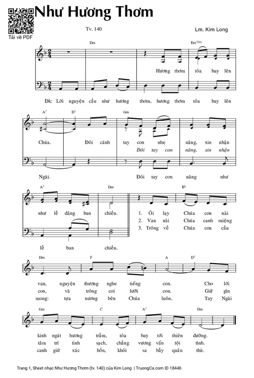 Sheet nhạc PDF bài Như Hương Thơm (tv. 140)