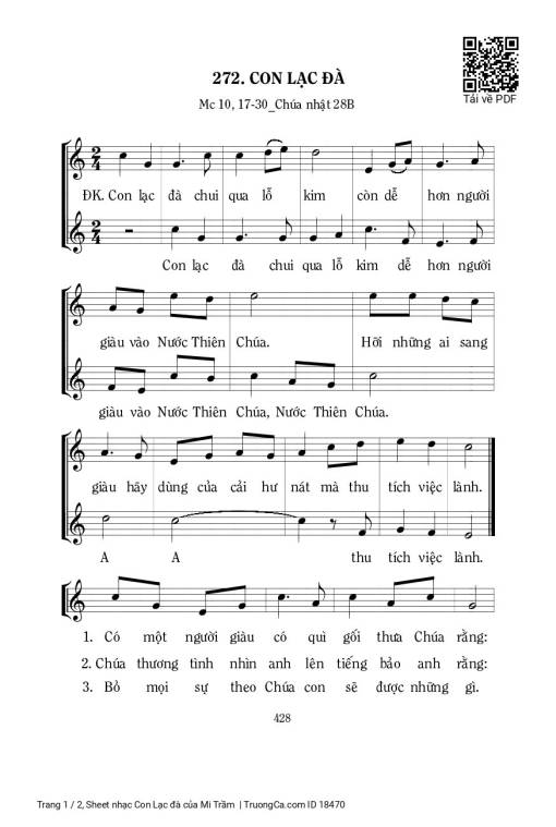 Sheet nhạc PDF bài Con Lạc đà - Mi Trầm