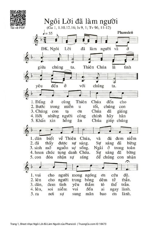 Sheet nhạc PDF bài Ngôi Lời đã Làm Người