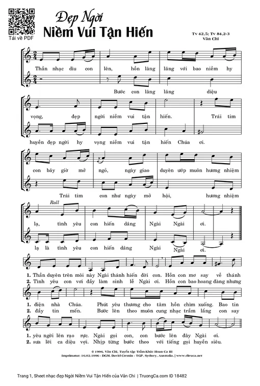 Sheet nhạc PDF bài đẹp Ngời Niềm Vui Tận Hiến