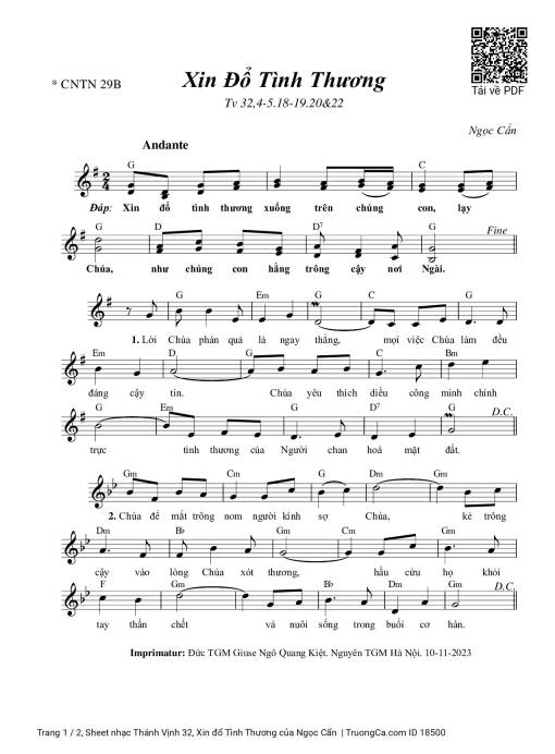 Sheet nhạc PDF bài Thánh Vịnh 32, Xin đổ Tình Thương