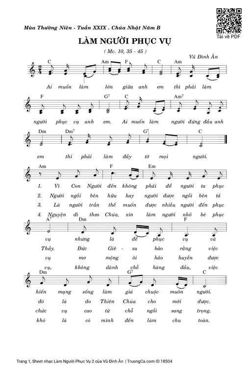 Sheet nhạc PDF bài Làm Người Phục Vụ 2