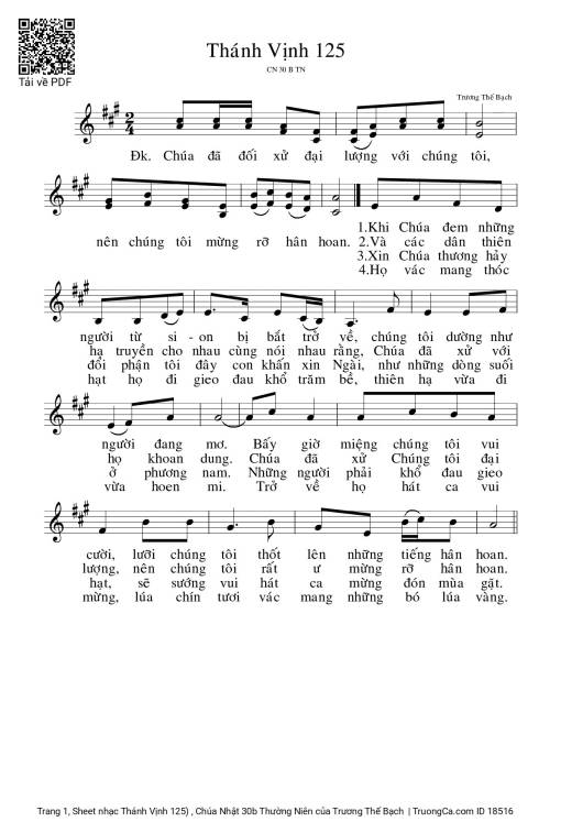 Sheet nhạc PDF bài Thánh Vịnh 125) , Chúa Nhật 30b Thường Niên