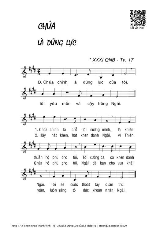 Sheet nhạc PDF bài Thánh Vịnh 17, Chúa Là Dũng Lực