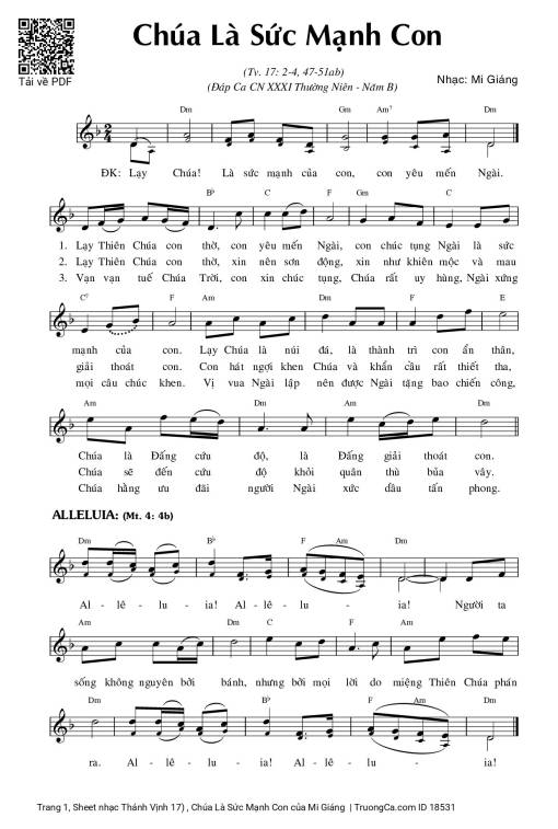Sheet nhạc PDF bài Thánh Vịnh 17, Chúa Là Sức Mạnh Con