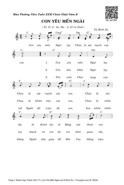Sheet nhạc PDF bài Thánh Vịnh 17) , Con Yêu Mến Ngài