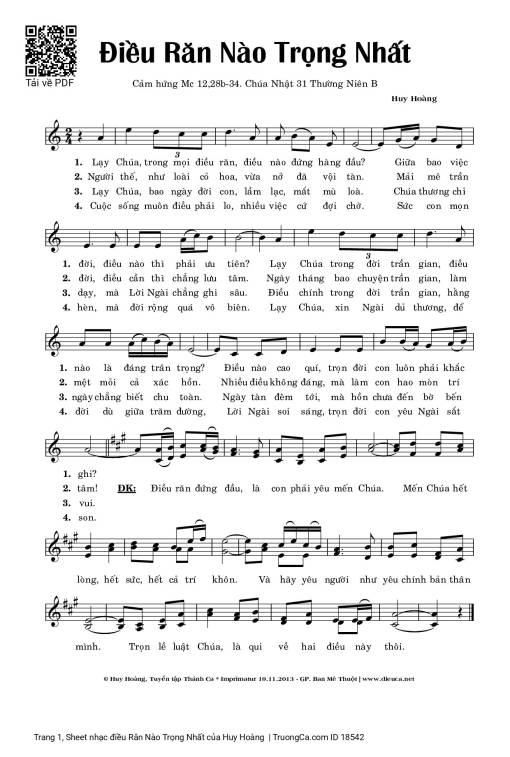 Sheet nhạc PDF bài điều Răn Nào Trọng Nhất