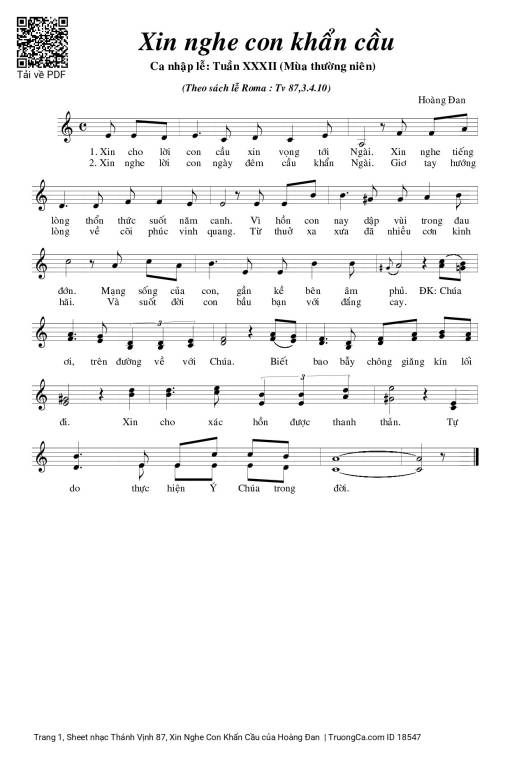 Sheet nhạc PDF bài Thánh Vịnh 87, Xin Nghe Con Khẩn Cầu