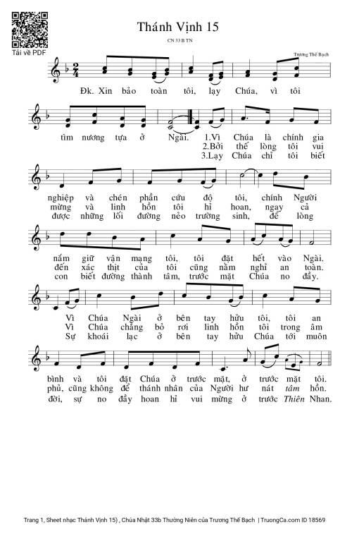 Sheet nhạc PDF bài Thánh Vịnh 15, Chúa Nhật 33b Thường Niên
