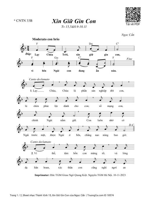Sheet nhạc PDF bài Thánh Vịnh 15, Xin Giữ Gìn Con