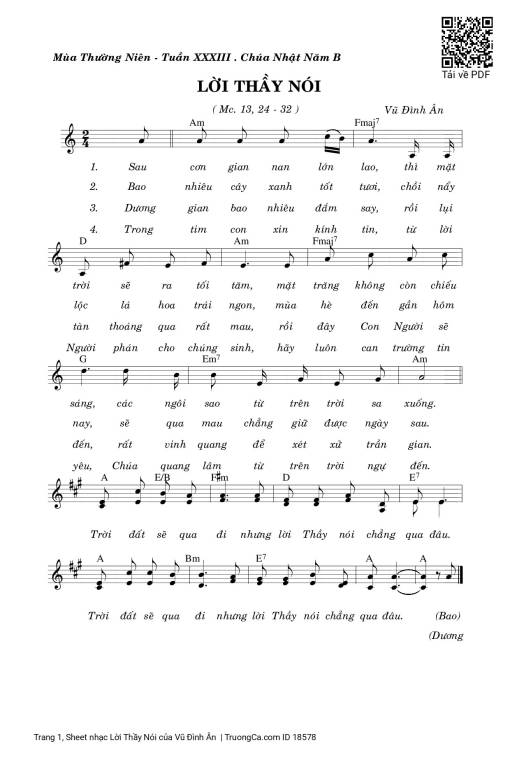 Sheet nhạc PDF bài Lời Thầy Nói
