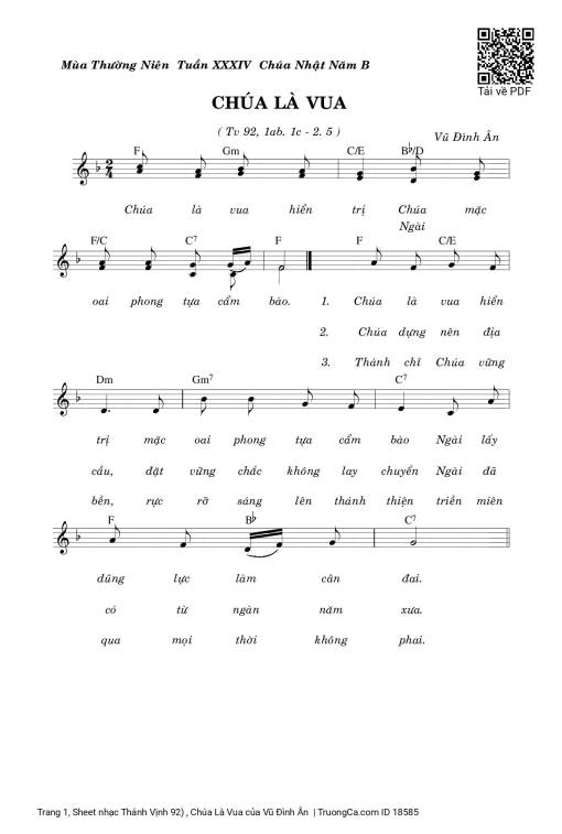Sheet nhạc PDF bài Thánh Vịnh 92) , Chúa Là Vua