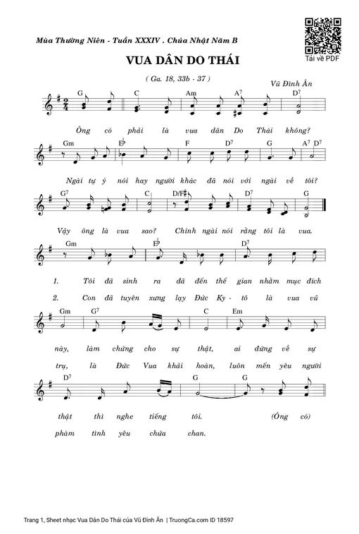 Sheet nhạc PDF bài Vua Dân Do Thái