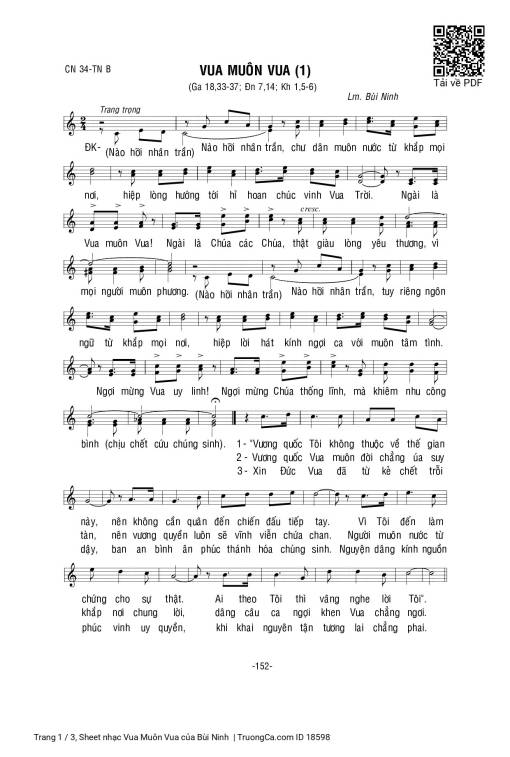 Sheet nhạc PDF bài Vua Muôn Vua - Bùi Ninh