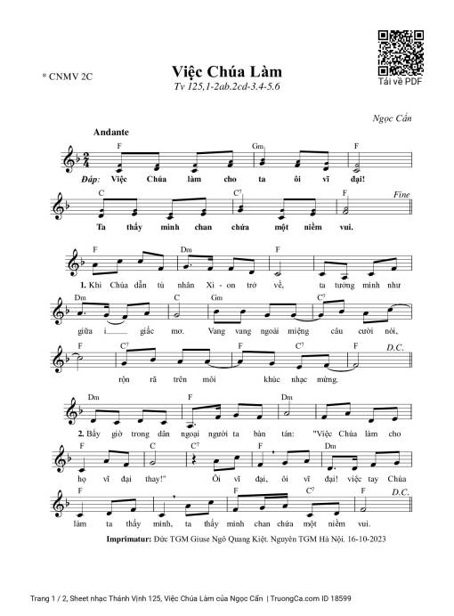 Sheet nhạc PDF bài Thánh Vịnh 125, Việc Chúa Làm