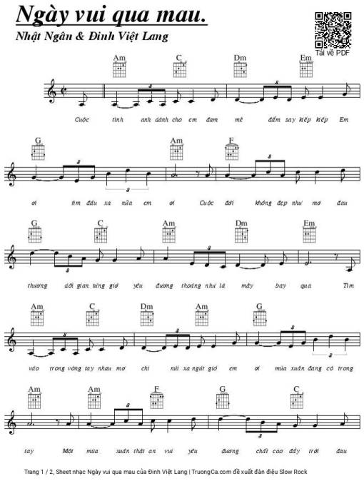 Sheet nhạc PDF bài Ngày vui qua mau