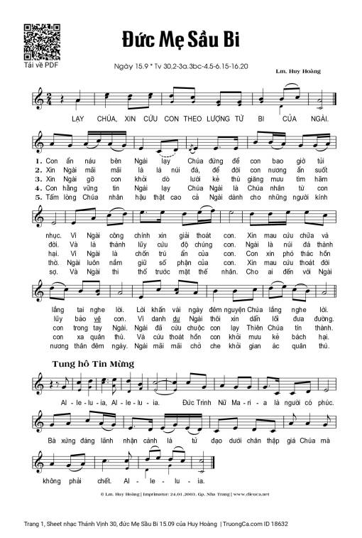 Sheet nhạc PDF bài Thánh Vịnh 30, đức Mẹ Sầu Bi 15.09