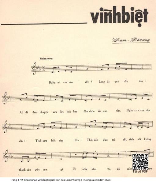 Sheet nhạc PDF bài Vĩnh biệt người tình