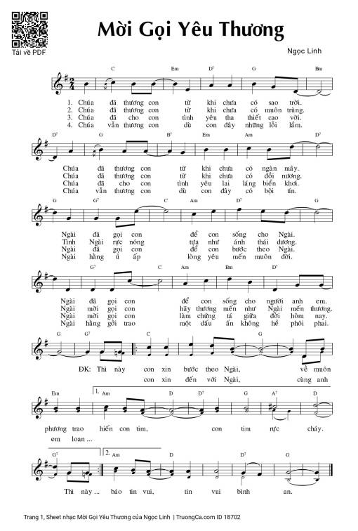 Sheet nhạc PDF bài Mời Gọi Yêu Thương