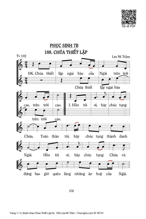 Sheet nhạc PDF bài Chúa Thiết Lập (tv. 102)