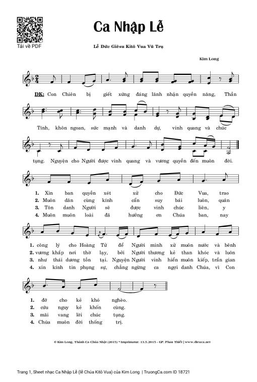 Sheet nhạc PDF bài Ca Nhập Lễ (lễ Chúa Kitô Vua)