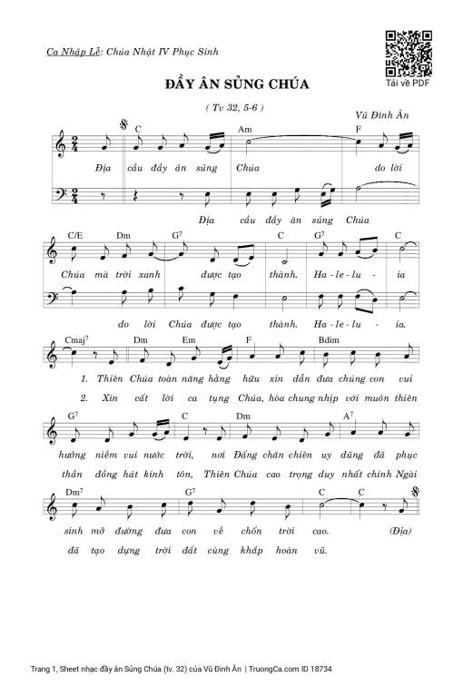 Sheet nhạc PDF bài đầy ân Sủng Chúa (tv. 32)