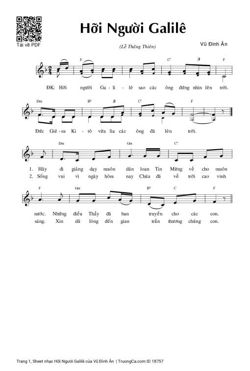 Sheet nhạc PDF bài Hỡi Người Galilê