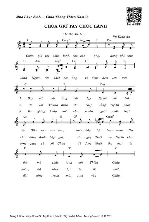 Sheet nhạc PDF bài Chúa Giơ Tay Chúc Lành (lc. 24)