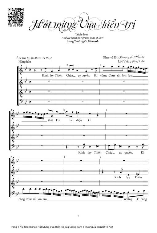 Sheet nhạc PDF bài Hát Mừng Vua Hiển Trị