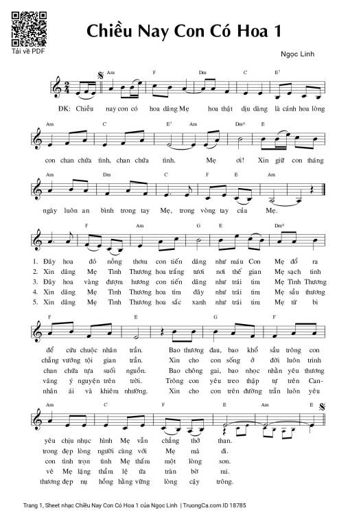 Sheet nhạc PDF bài Chiều Nay Con Có Hoa 1