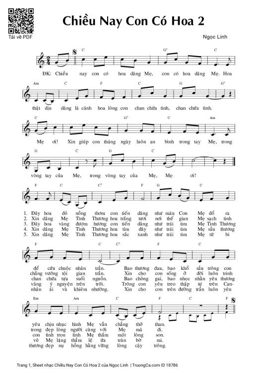 Sheet nhạc PDF bài Chiều Nay Con Có Hoa 2