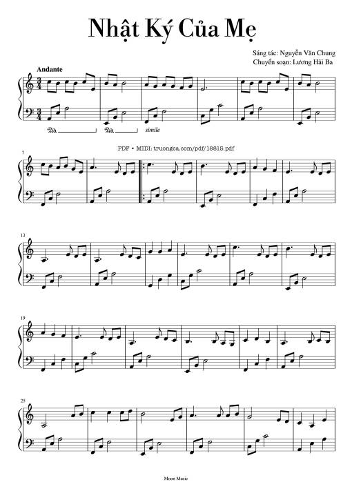 Nhật Ký Của Mẹ Piano Sheet