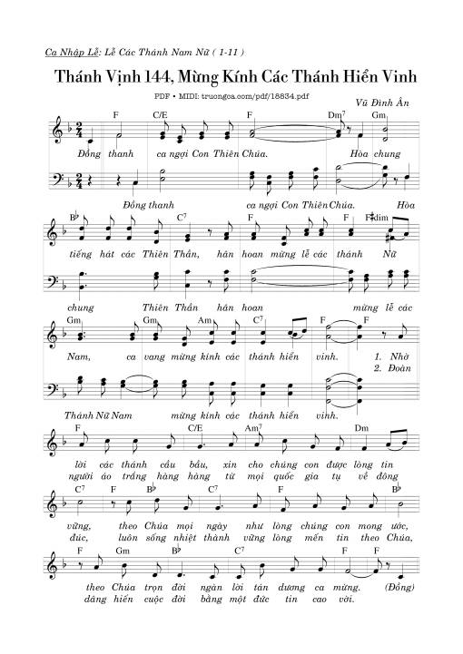 Thánh Vịnh 144, Mừng Kính Các Thánh Hiển Vinh